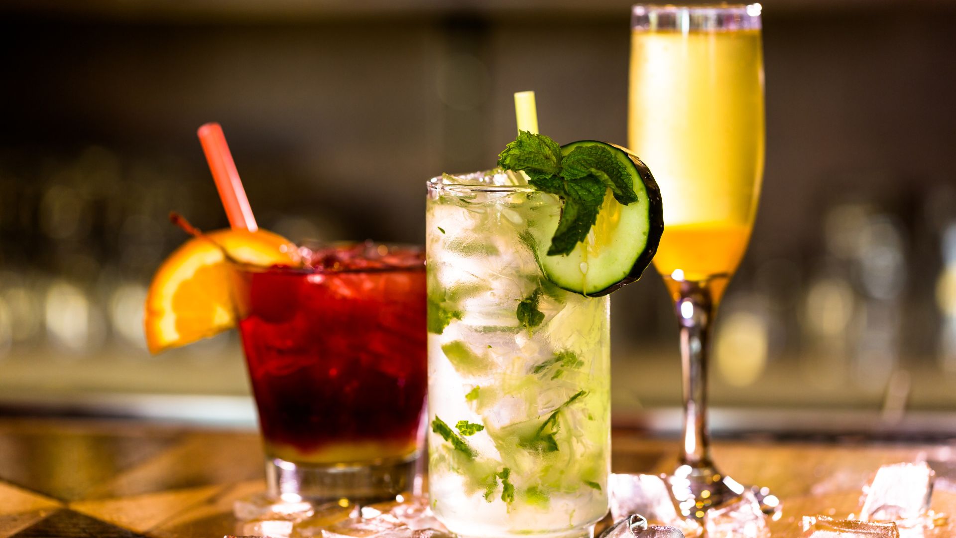 A close up of three drinks on a table